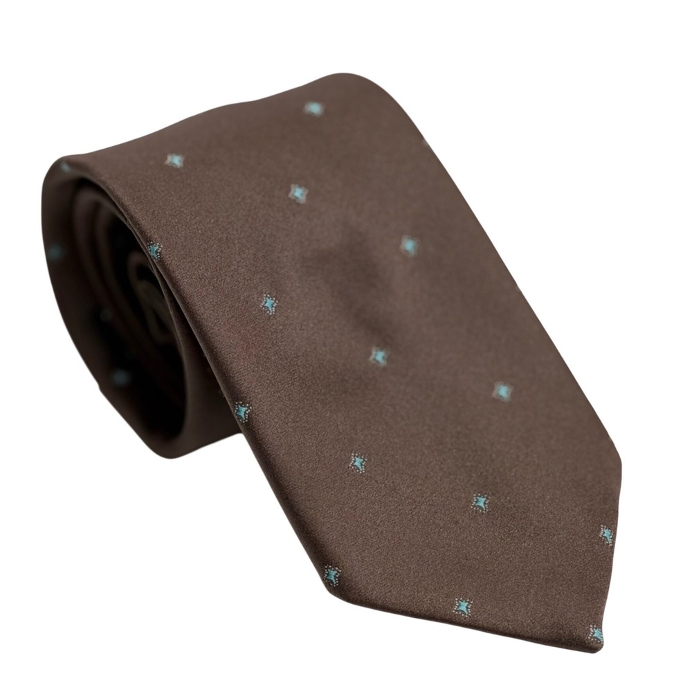 VTG Wembley Necktie Brown Teal Starburst Mid Century Modern Retro Skinny Mens